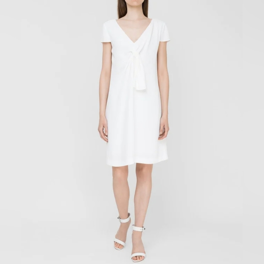 Lanvin White Dress, Silk Lining, Knot Front Accent, T38 (Medium) Party Bridal